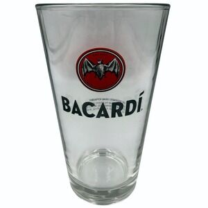 Bacardi Rum Pint Glass Red Bat Logo Clear Barware Mixing Glass Cup 16oz 2018